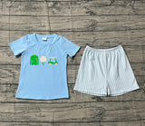 Light blue short sleeves golf cart top stripe shorts boys outfits