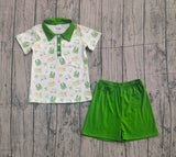 Short sleeves green golf cart polo shirt shorts boys outfits
