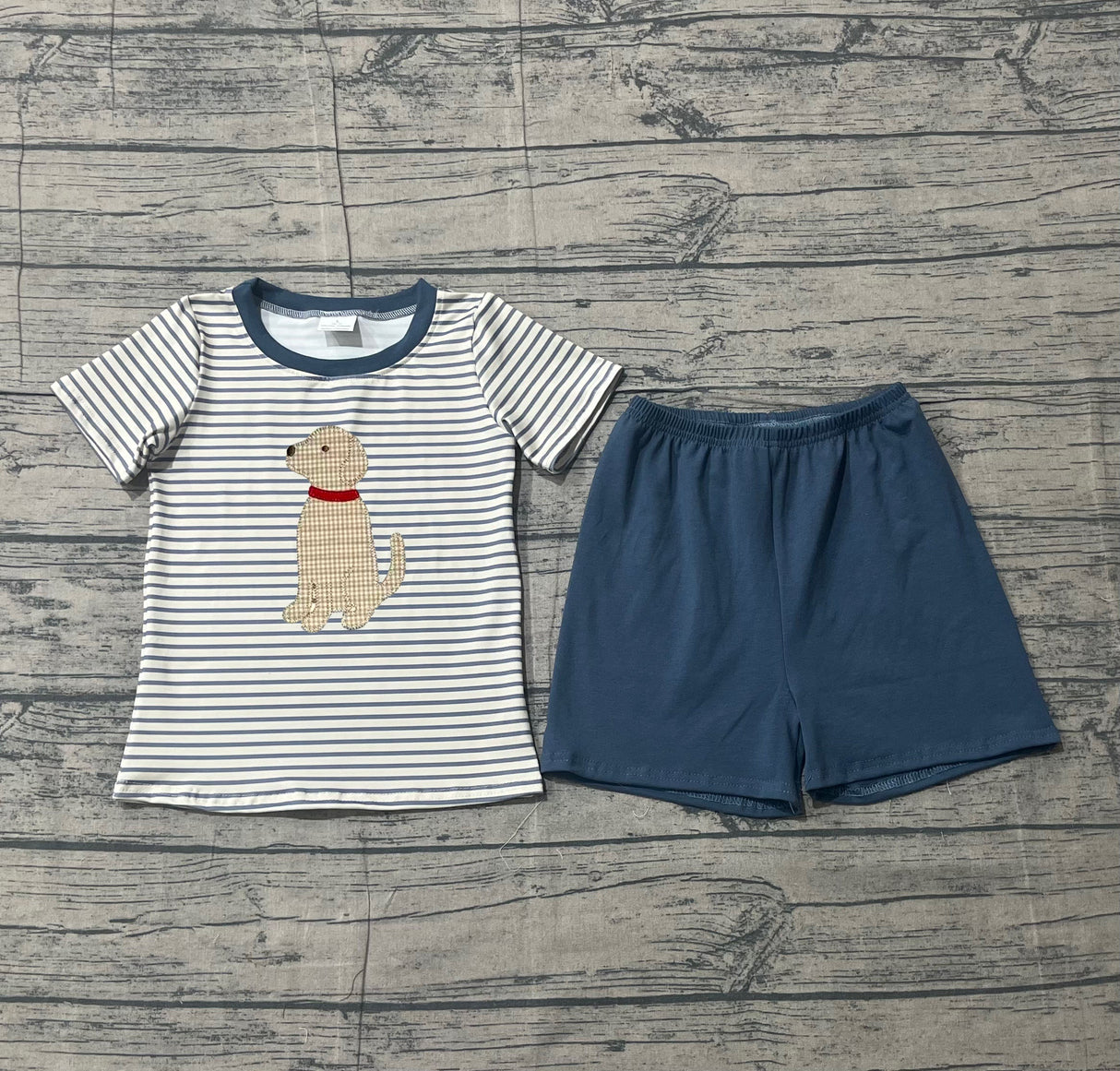 Short sleeves stripe dog embroidery top shorts boys clothes