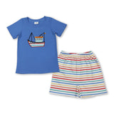 Long sleeves boat top colorful stripe shorts boys outfits
