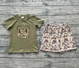 Camo fishing embroidery top shorts boys clothes