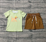 Stripe dog fishing embroidery top shorts kids boys outfits