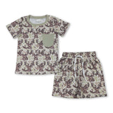 Short sleeves deer camo pocket top shorts boys outfits
