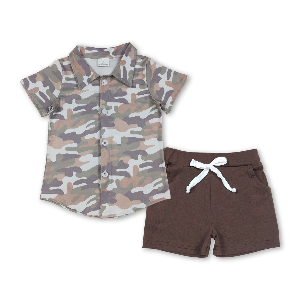Camo button down top brown shorts kids boys outfits