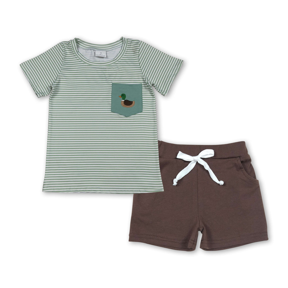 Short sleeves duck embroidery pocket kids boys outfits