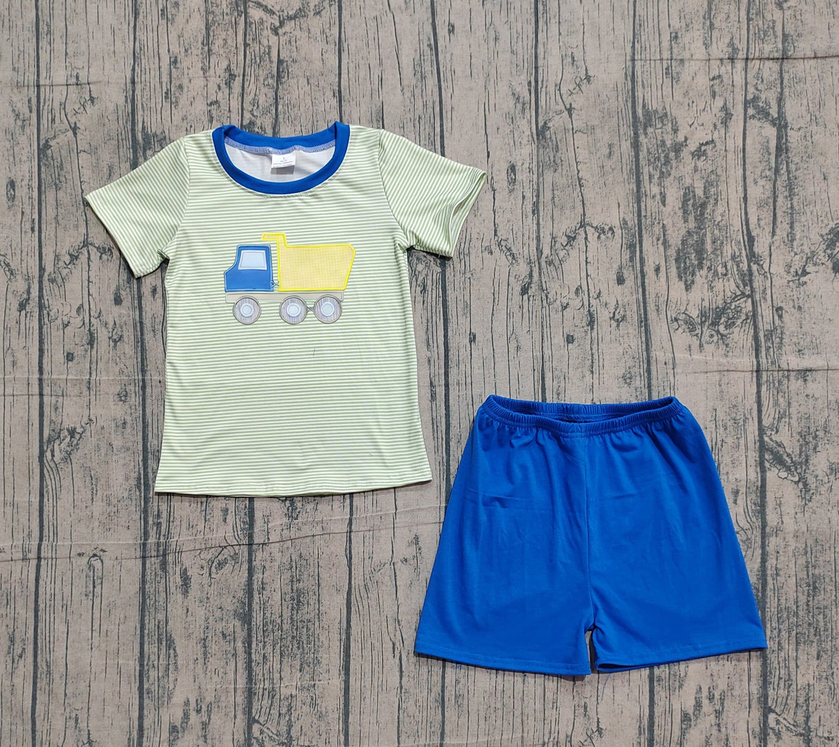 Stripe constructions embroidery top shorts boys outfits