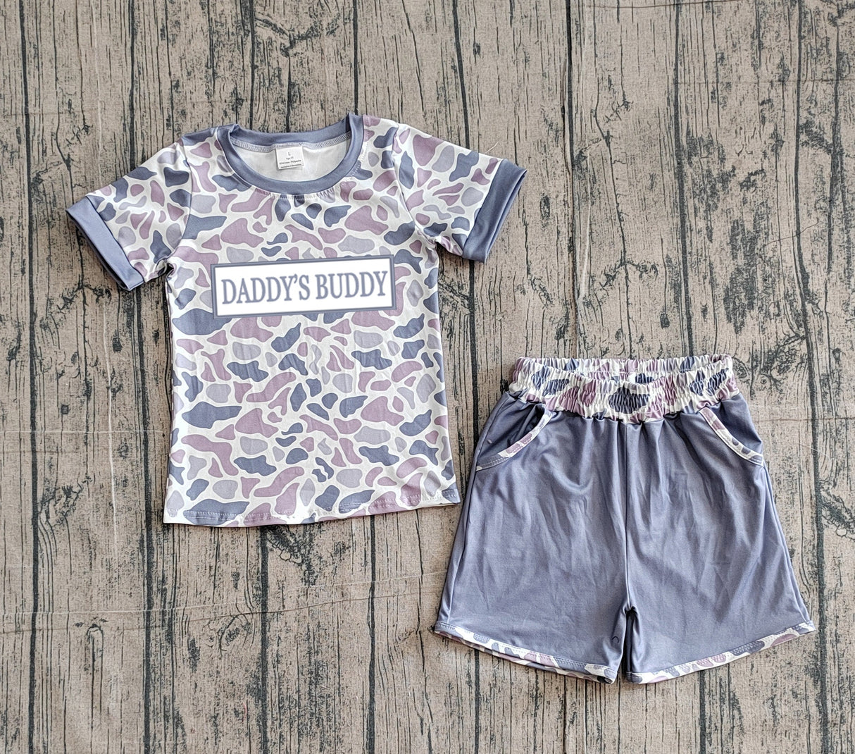 Grey camo daddy's buddy top shorts boys clothing set
