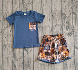 Blue short sleeves pocket top deer camo shorts boys outfits