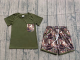 Short sleeves pocket top deer stripe camo shorts boys outfits