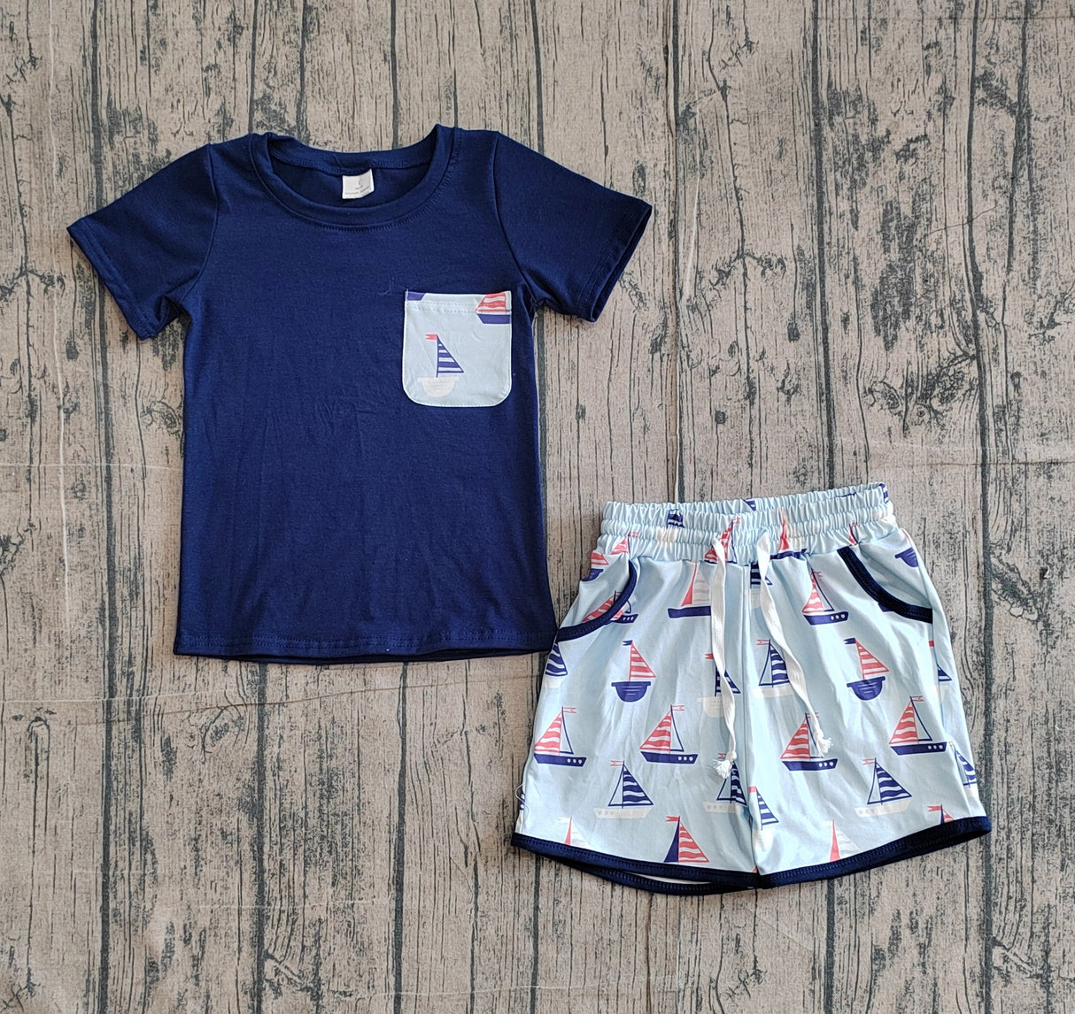 Navy short sleeves top boat shorts kids boys summer outfits