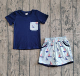 Navy short sleeves top boat shorts kids boys summer outfits