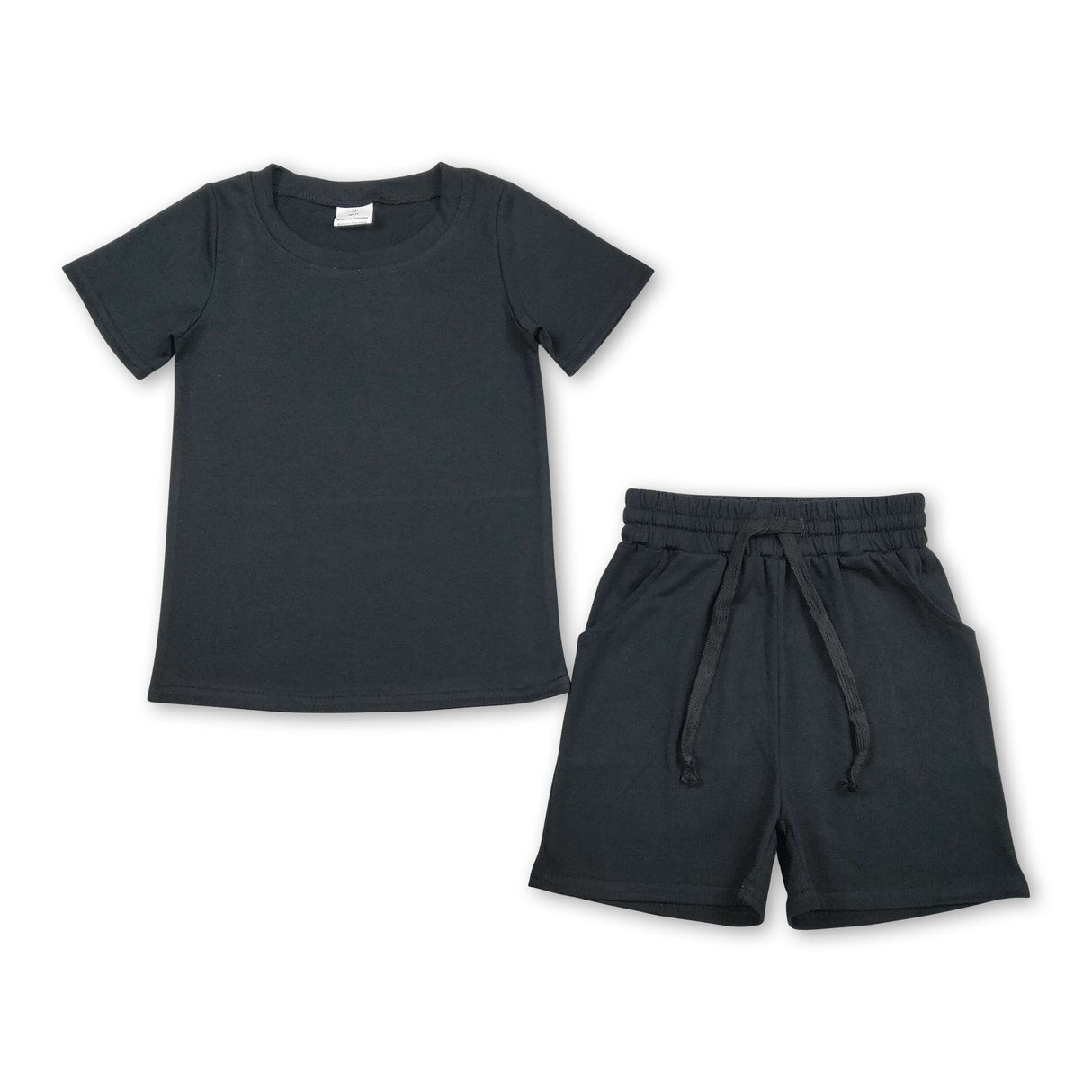 Short sleeves black cotton top pocket shorts boys outfits