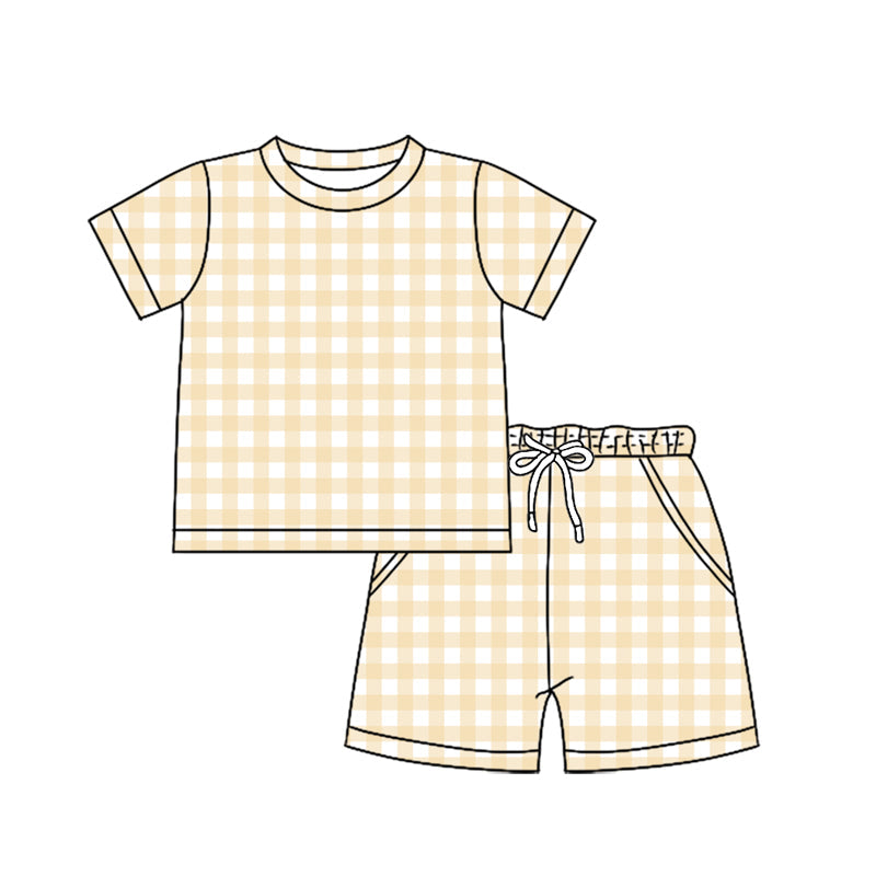 Short sleeves yellow plaid top shorts kids boys outfits