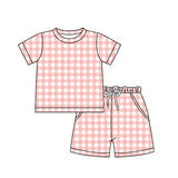 Short sleeves peach plaid top shorts kids boys outfits