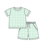 Short sleeves green plaid top shorts kids boys team outfits