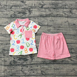 ABC apple polo shirt plaid shorts boys back to school set