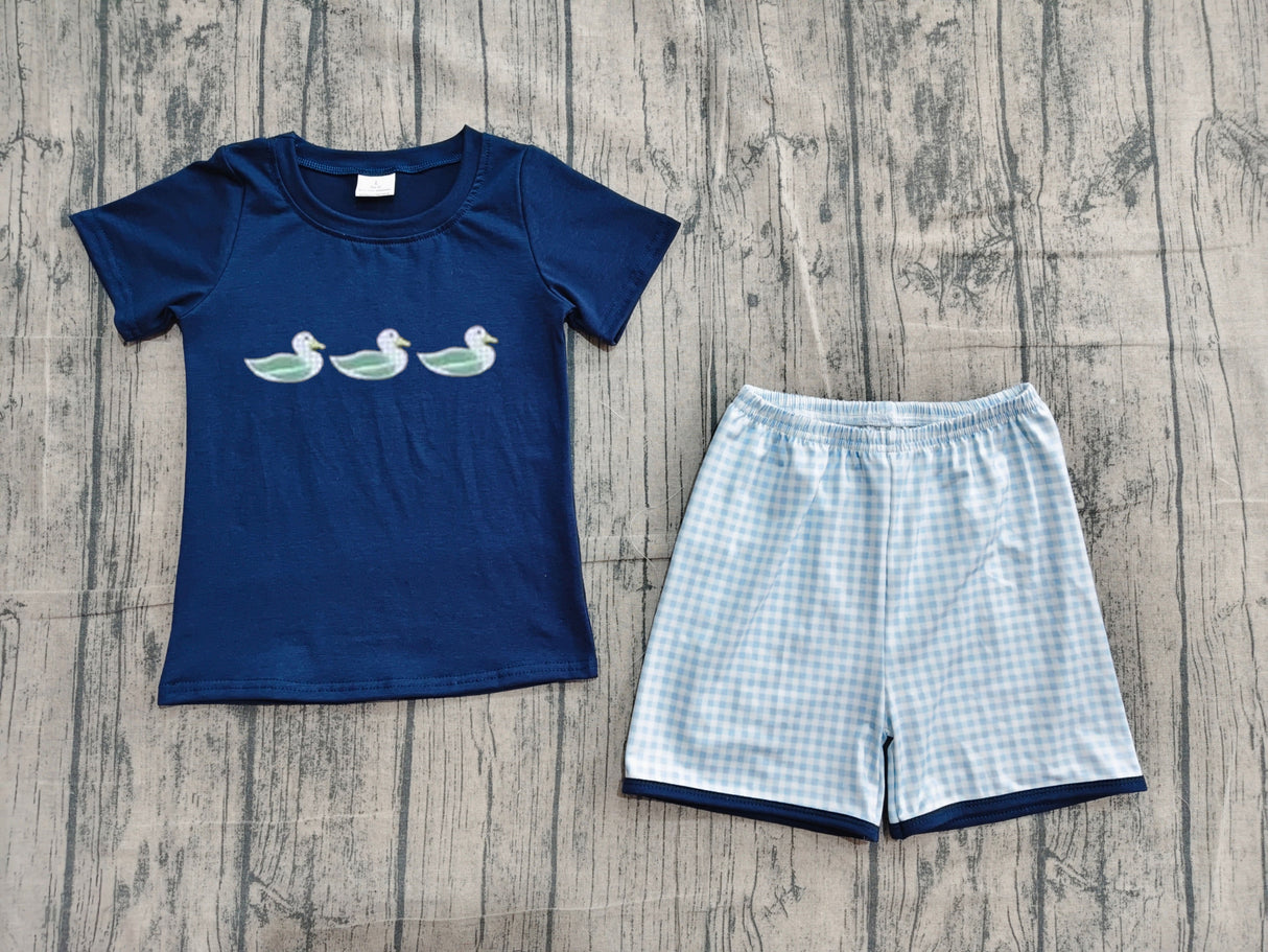 Short sleeves duck embroidery top plaid shorts boys outfits