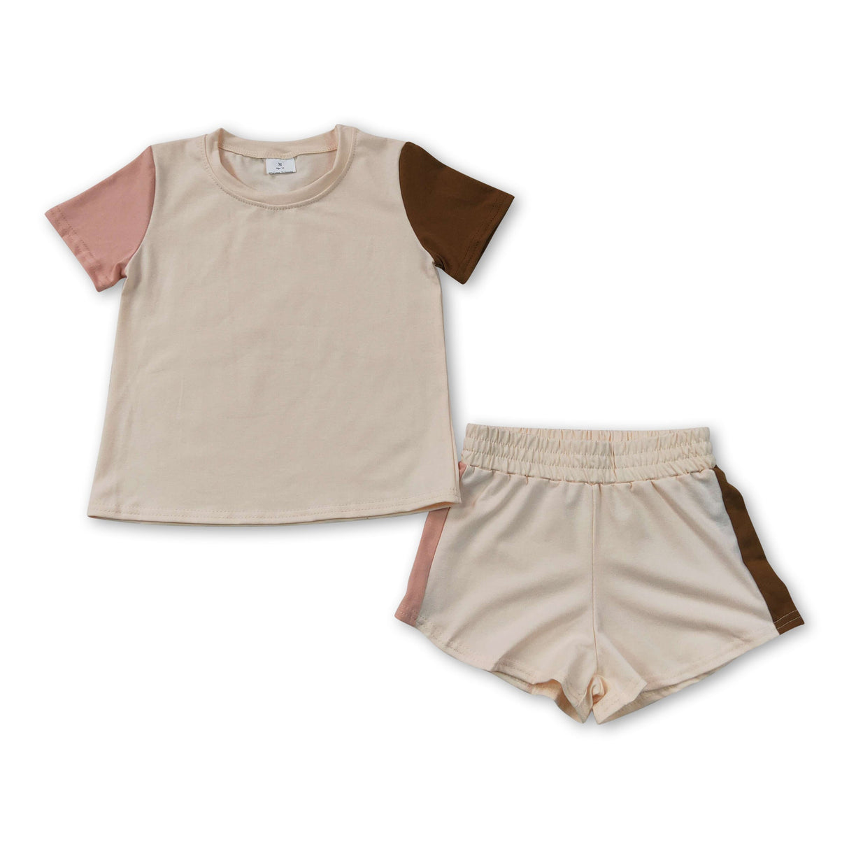 Short sleeves cotton patchwork top shorts kids summer outfits
