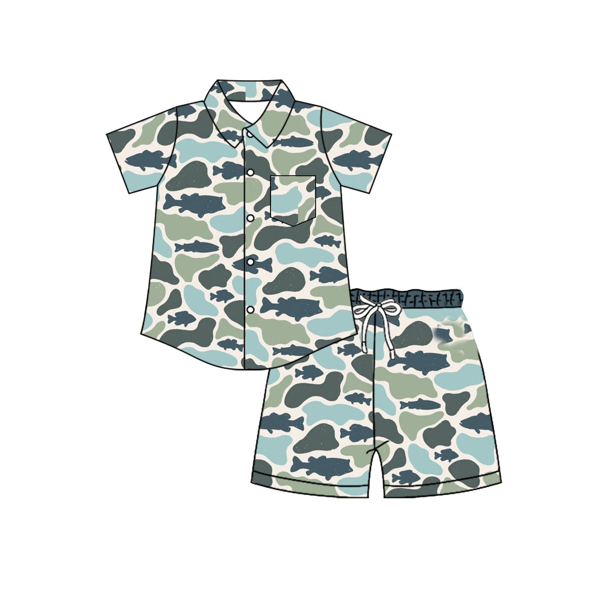 Fish camo button down shirt shorts boys outfits