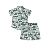 Fish camo button down shirt shorts boys outfits