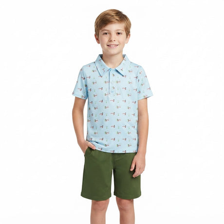Short sleeves duck polo shirt olive shorts boys outfits