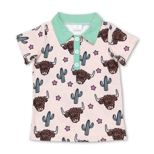 Short sleeves highland cow cactus boys summer polo shirt