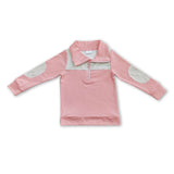 Pink cotton green stripe kids zipper pullover