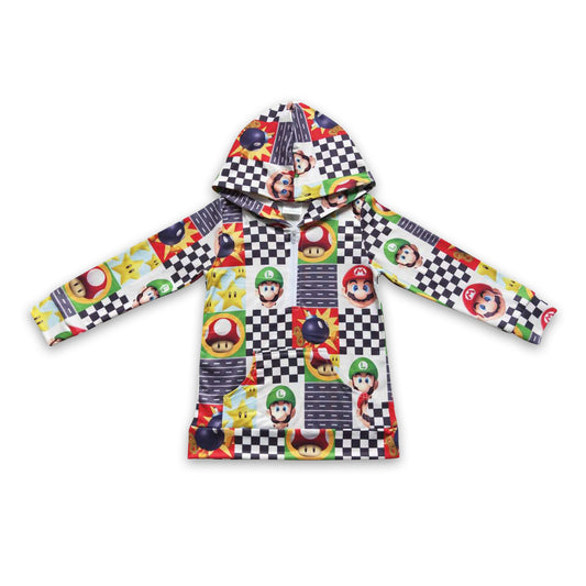 Black plaid patchwork game boy hoodie