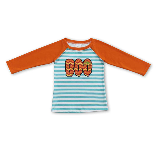 Boo spider stripe orange long sleeves boy Halloween raglan