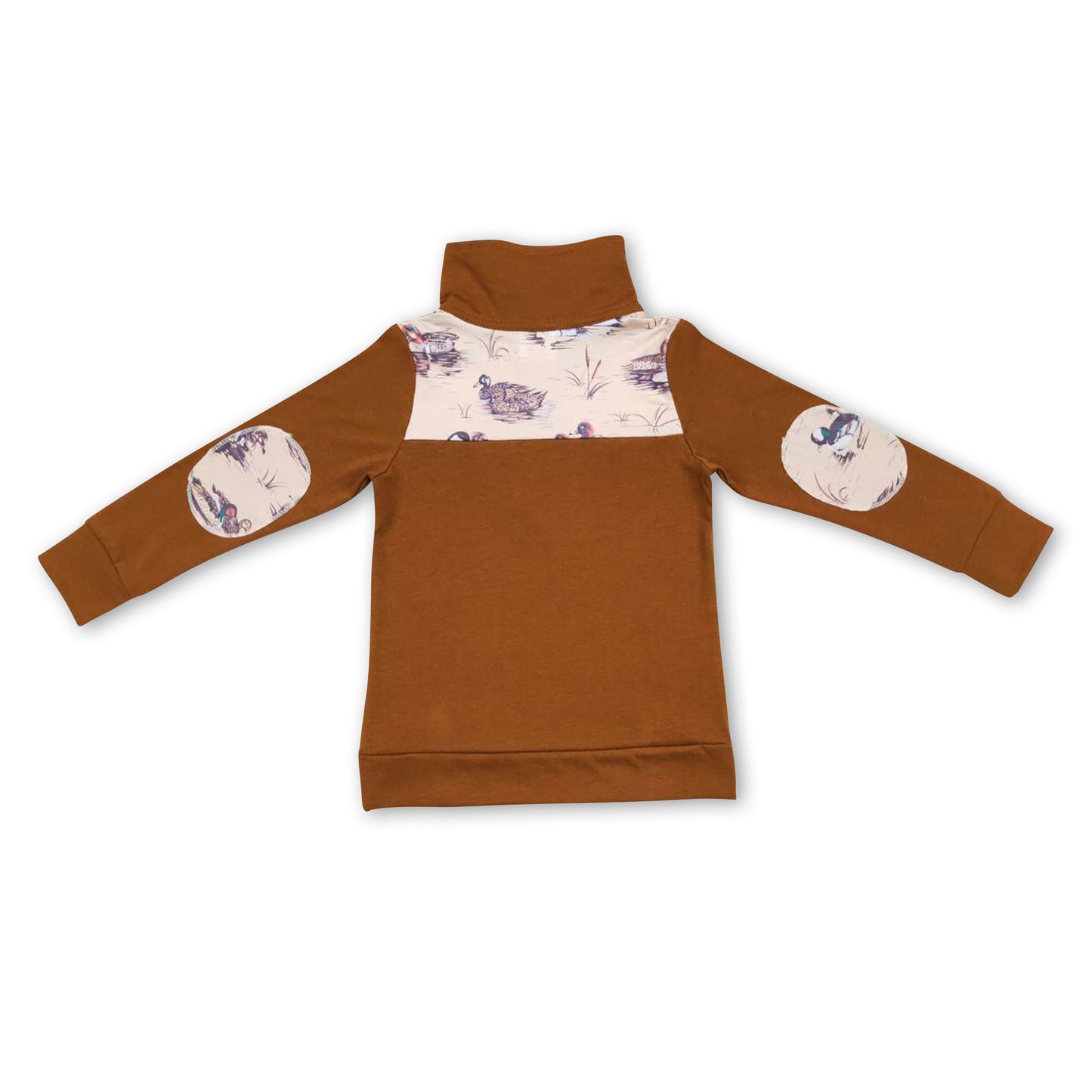 Brown duck long sleeves kids boy zipper pullover