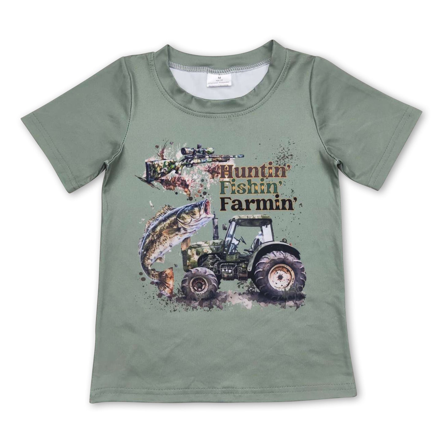Huntin' fishin' farmin' short sleeves kids boy shirt