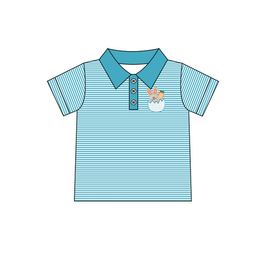 Short sleeves stripe rabbit carrot egg boy easter polo shirt