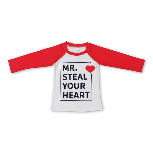 Red long sleeves steal your heart kids valentine's raglan