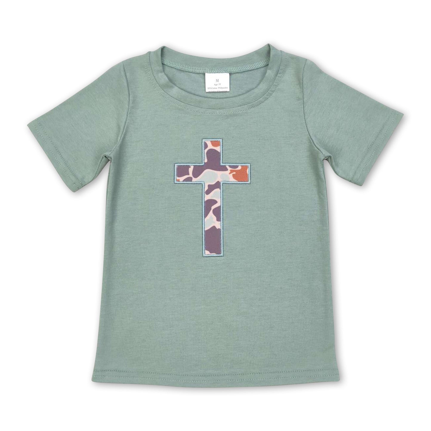 Short sleeves camo cross kids boy easter shirt