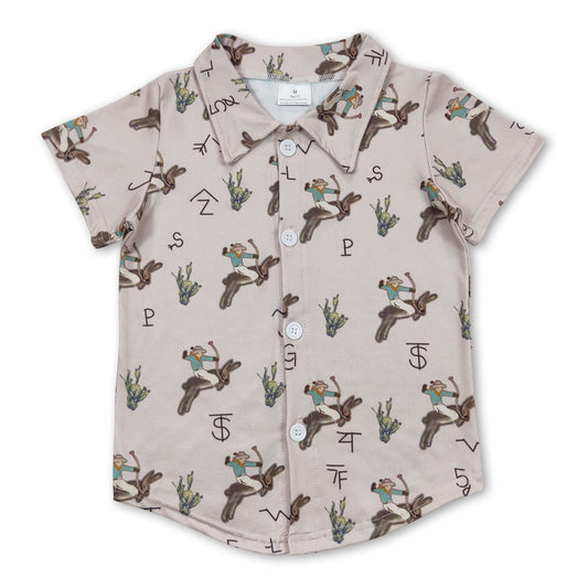 Short sleeves cactus bunny kids button down shirt