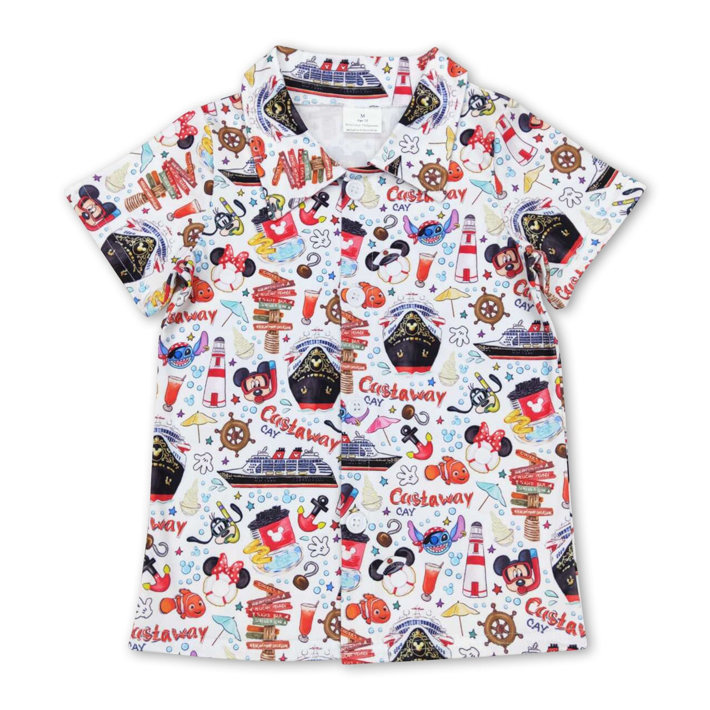 Short sleeves mouse koala sailboat boys button down shirt