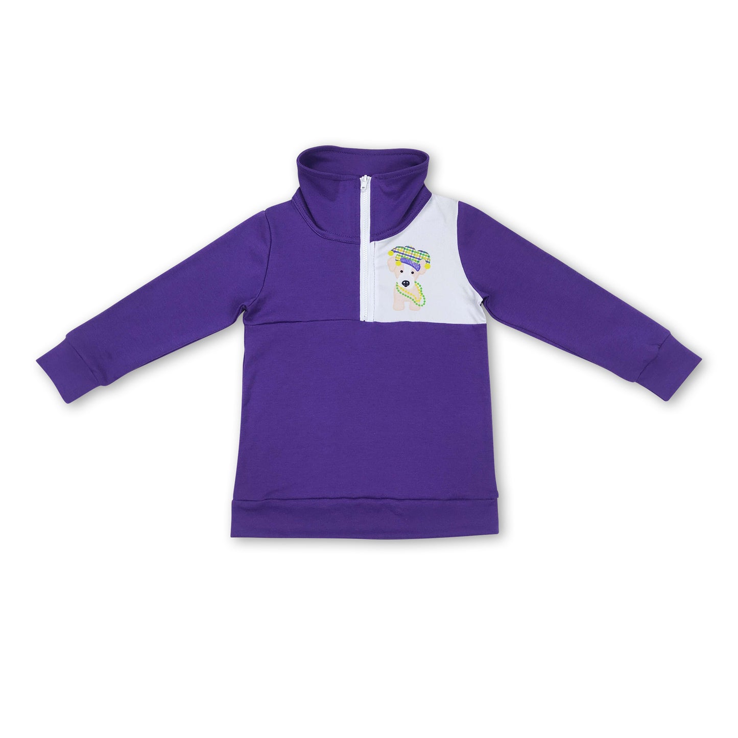 Purple plaid dog kids boys mardi gras pullover