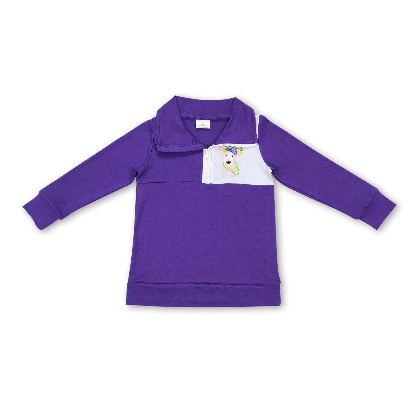 Purple plaid dog kids boys mardi gras pullover