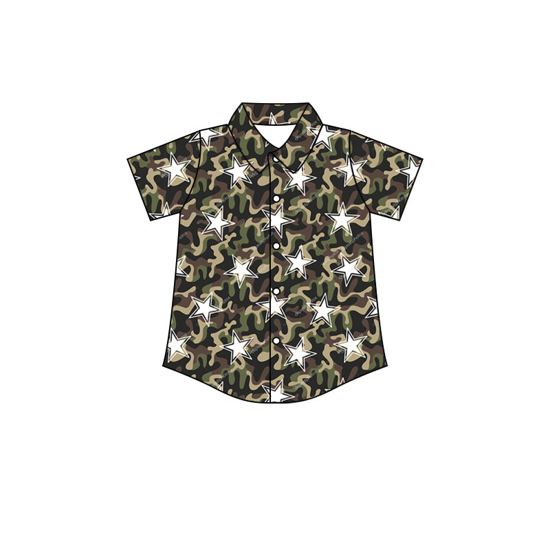 Short sleeves stars camo kids boys button down shirt