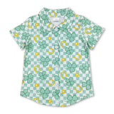 Green plaid clover boys st patrick's button down shirt