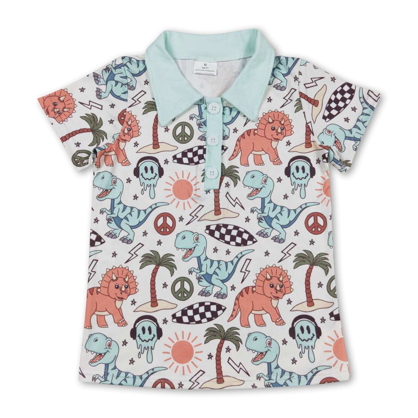 Short sleeves dinosaur beach kids boys summer polo shirt