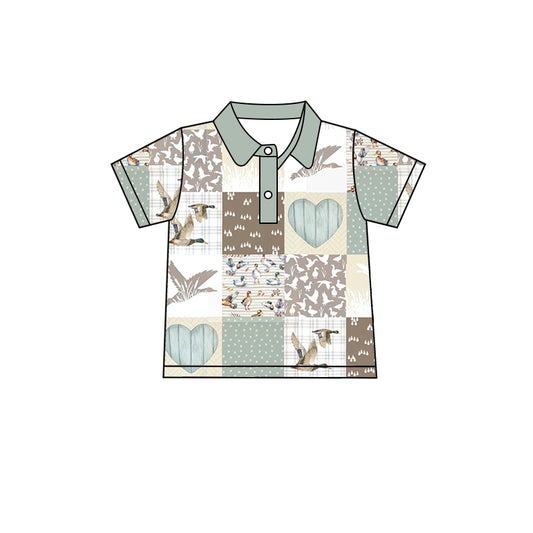 Short sleeves duck heart patchwork boys polo shirt