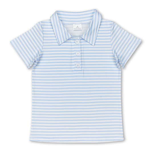 Short sleeves light blue stripe kids boys polo shirt