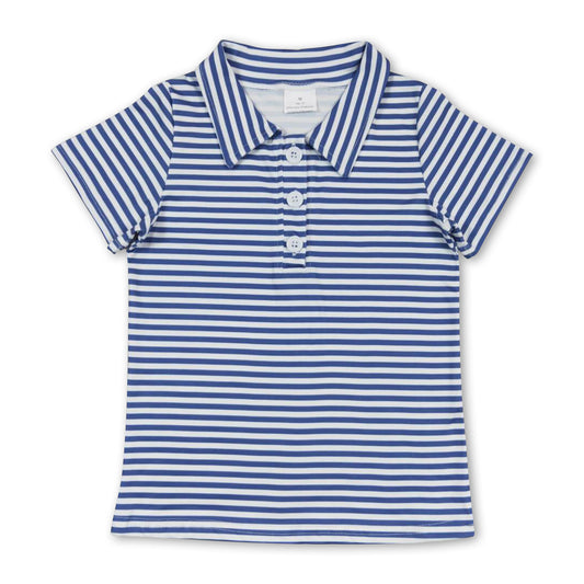 Short sleeves blue stripe kids boys polo shirt