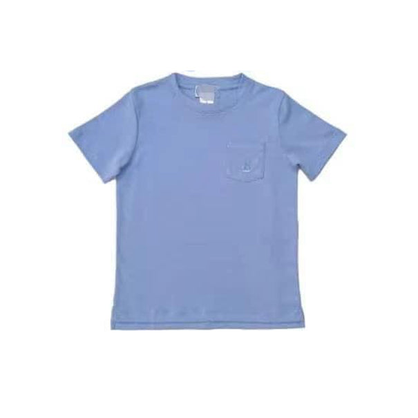 Short sleeves blue pocket cotton kids boys shirt