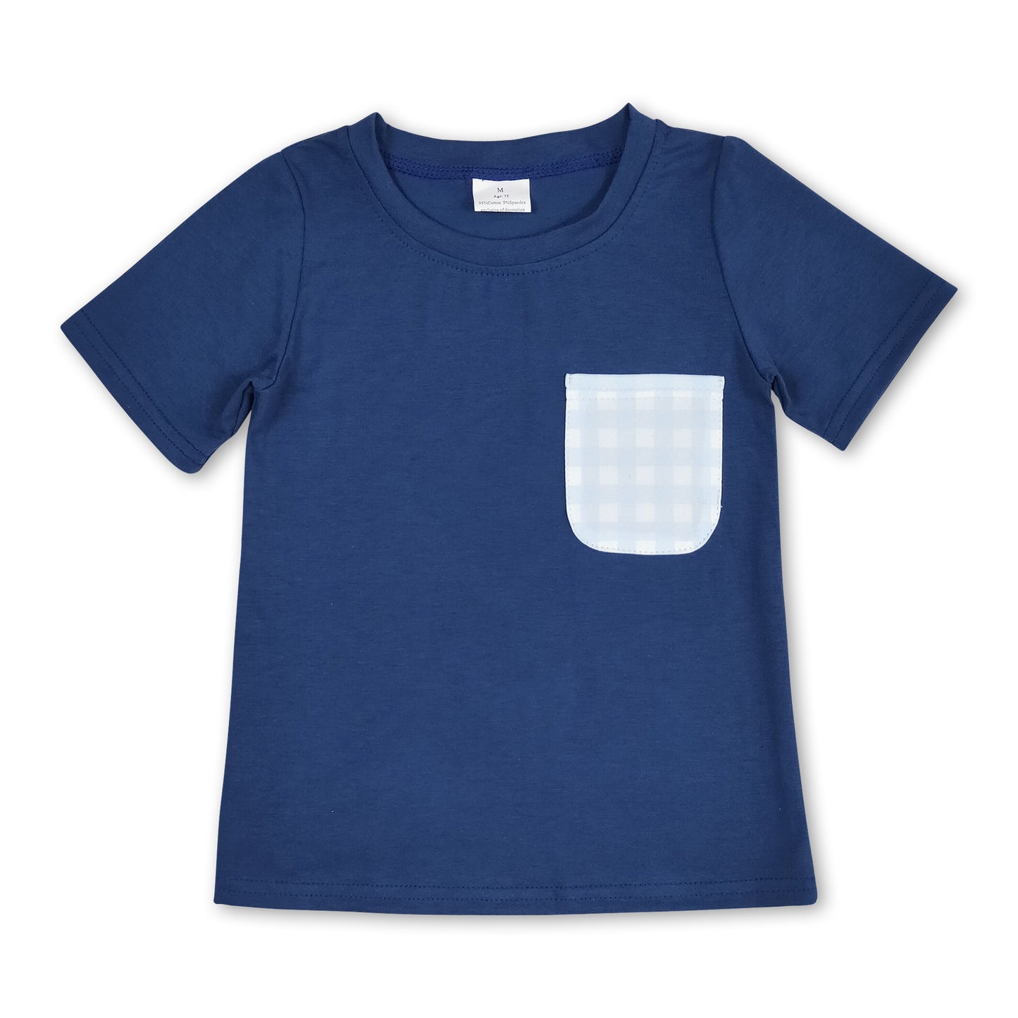 Short sleeves plaid pocket blue kids boys shirt