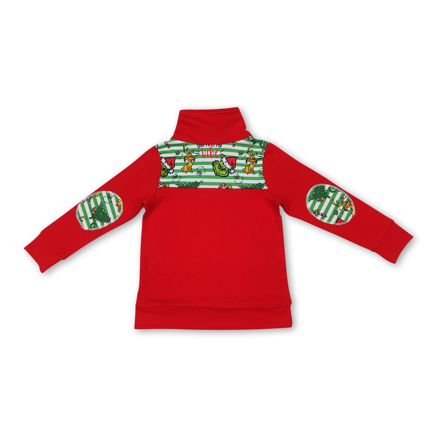 Red long sleeves stripe green face boys Christmas pullover