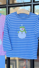 Long sleeves stripe snowman kids boys winter shirt