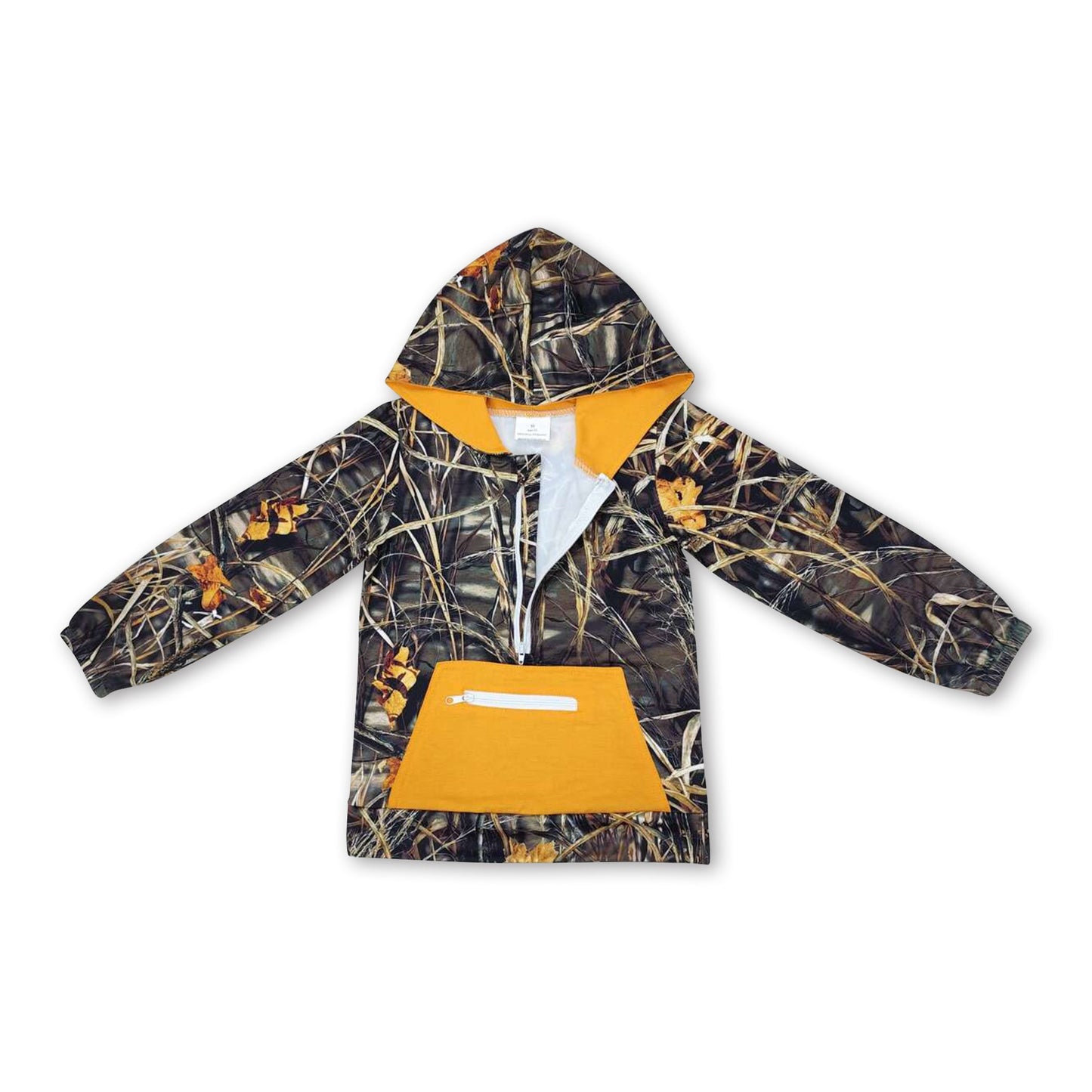 Long sleeves yellow camo pocket zipper boys hoodie