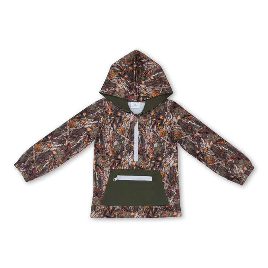 Long sleeves camo pocket zipper boys hoodie